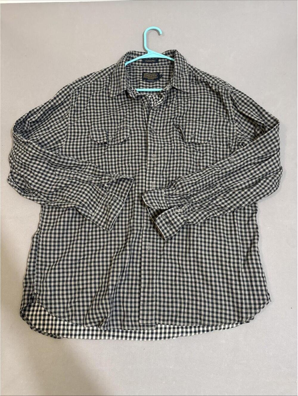 Pendleton Men Button Up Shirt XL Gray Plaid Fairbanks Long Sleeve Collar